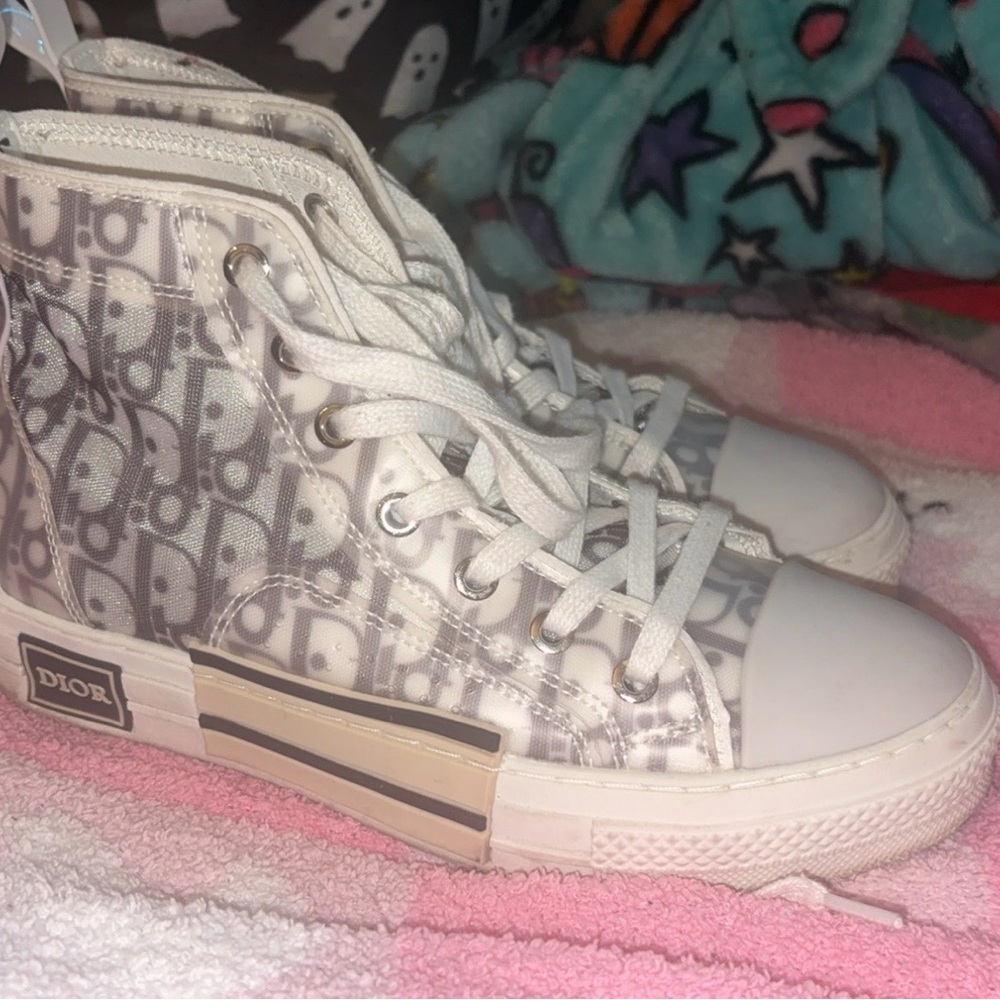 Dior Monogram High-Top Sneakers in White and Gray